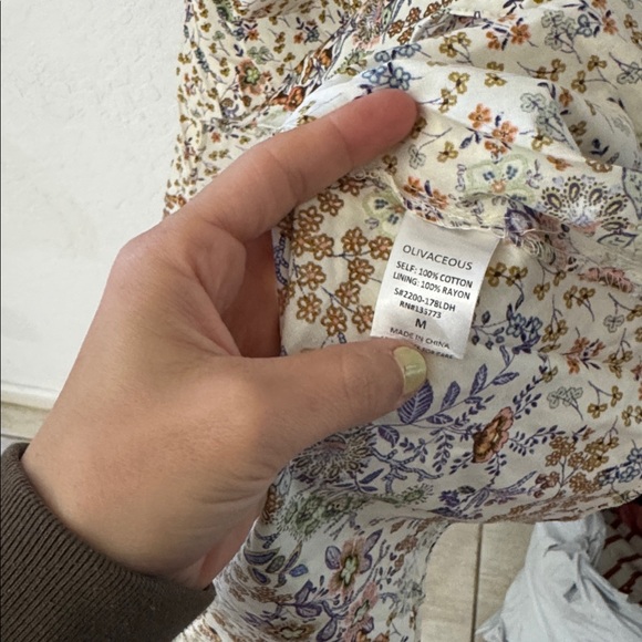 Olivaceous Floral Cream Purple Pink Orange Green Baby Doll Puff Sleeve Mini M - Picture 6 of 6